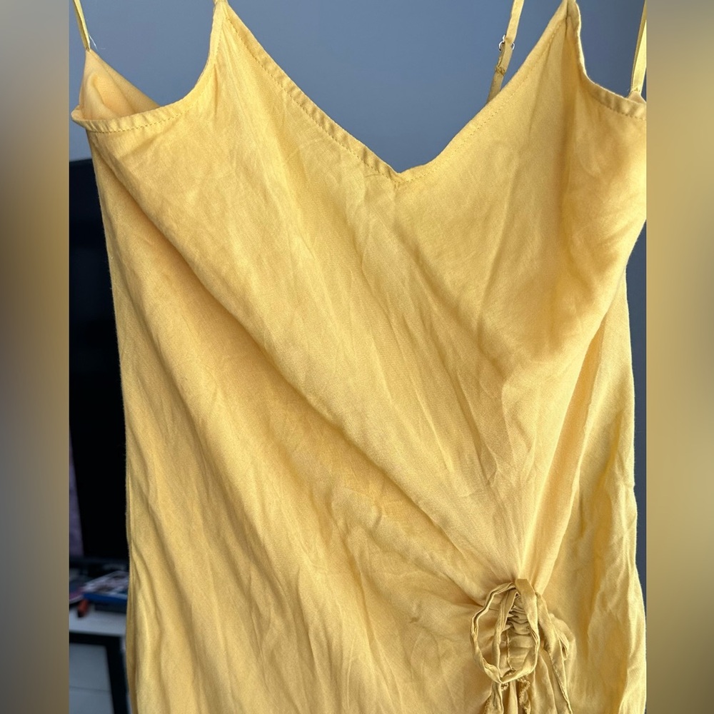 Solitaire by Ravi  Klosla Yellow spaghetti strap, bohemian ruffle dress.